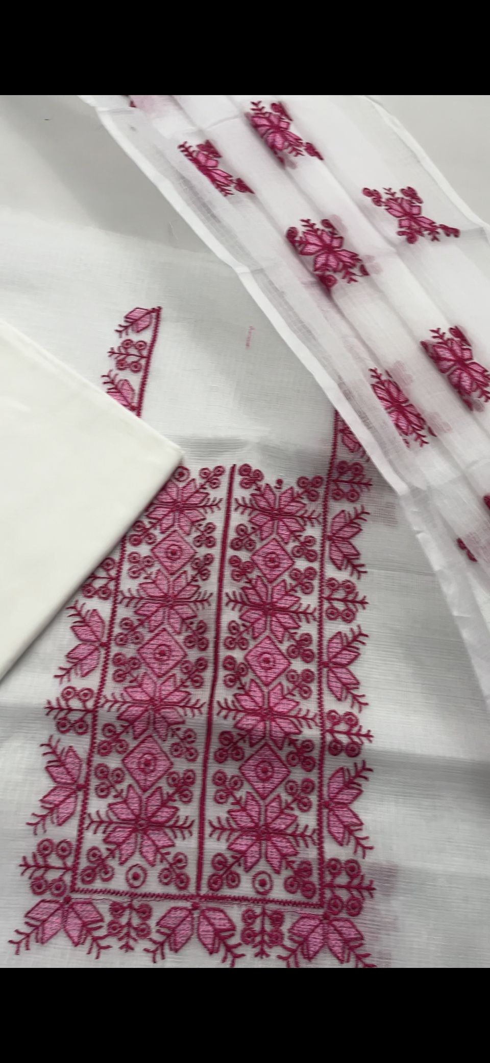 Beautiful Kota Doria Suit In white Colour With pink Embroidery Work