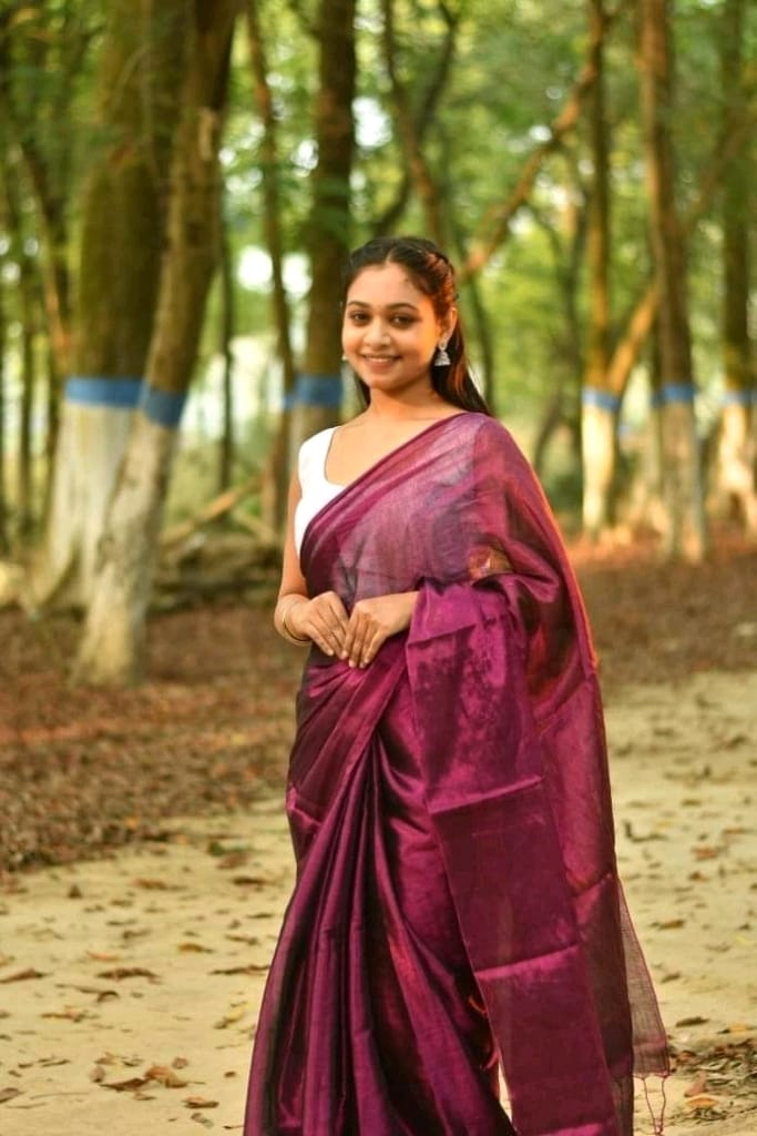 Hot Pink Purple Tissue Silk Saree With Blouse