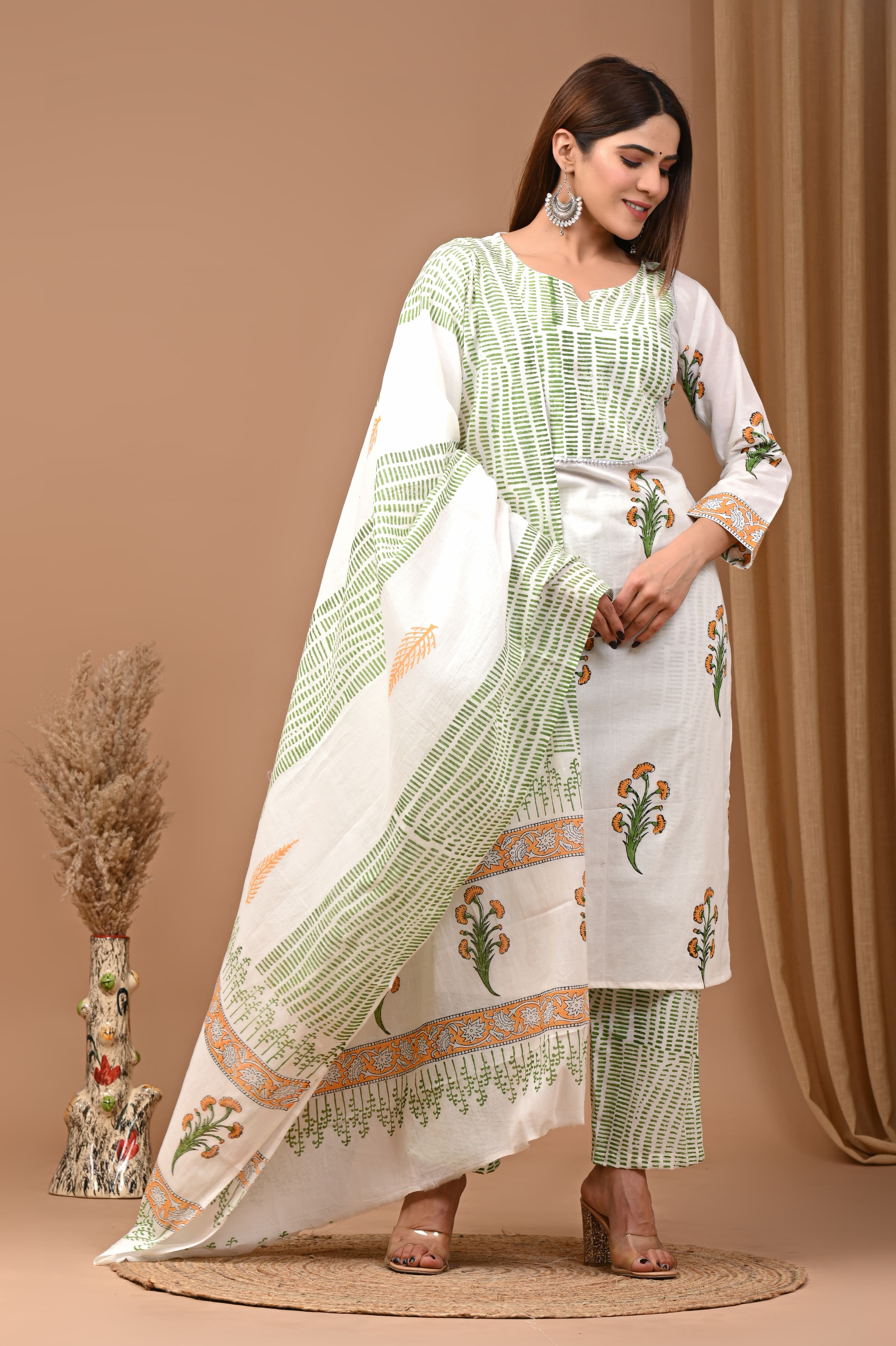 Daily Wear Green Stitched Cotton Suit Set