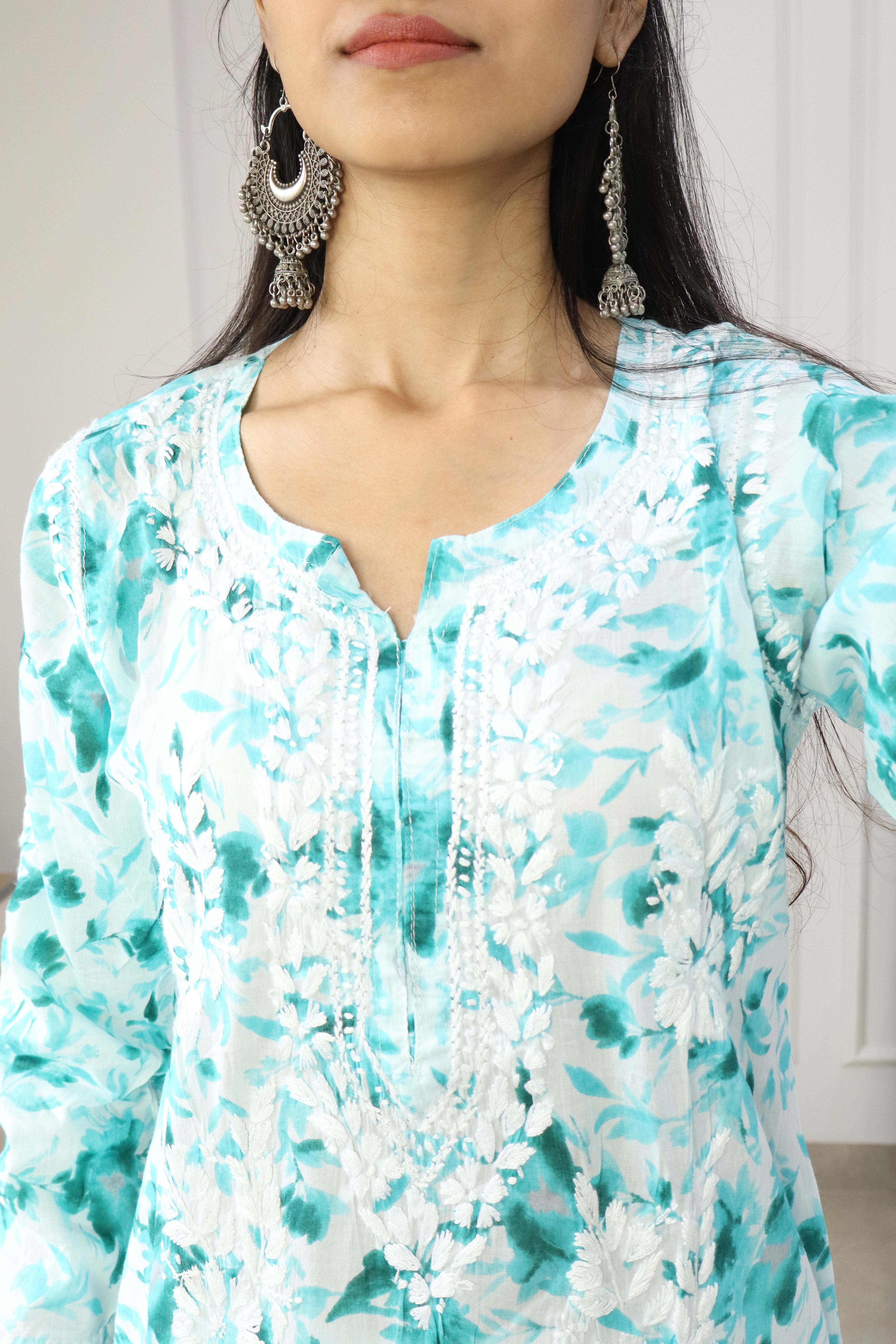 Aqua Blue Mul mul cotton chikankari kurti