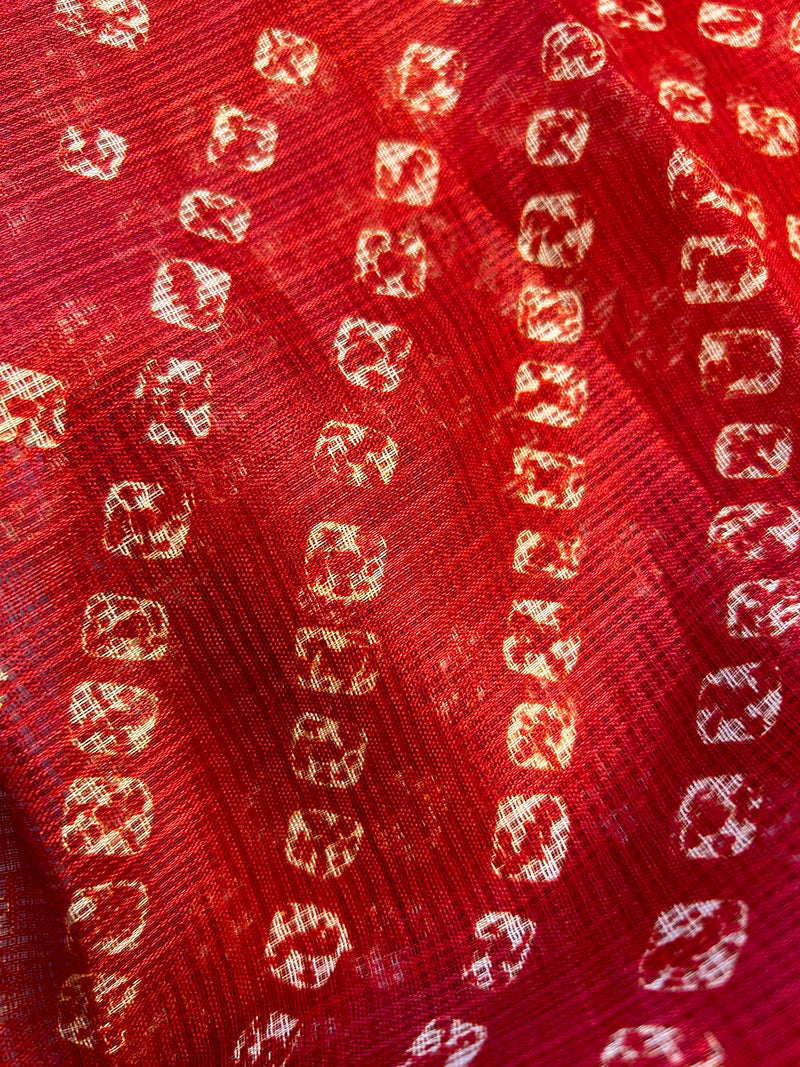 Red Bandhej Print Gota Patti Kurti
