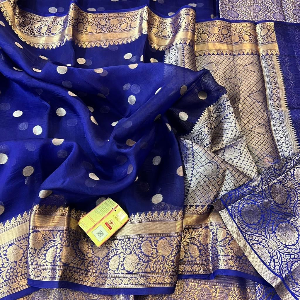 Royal Blue Semi Kora Organza Festive Banarasi Saree