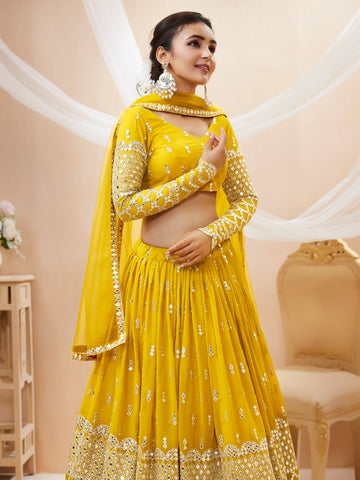 Buy Women's Latest Bridal Yellow Sequin Lehenga.