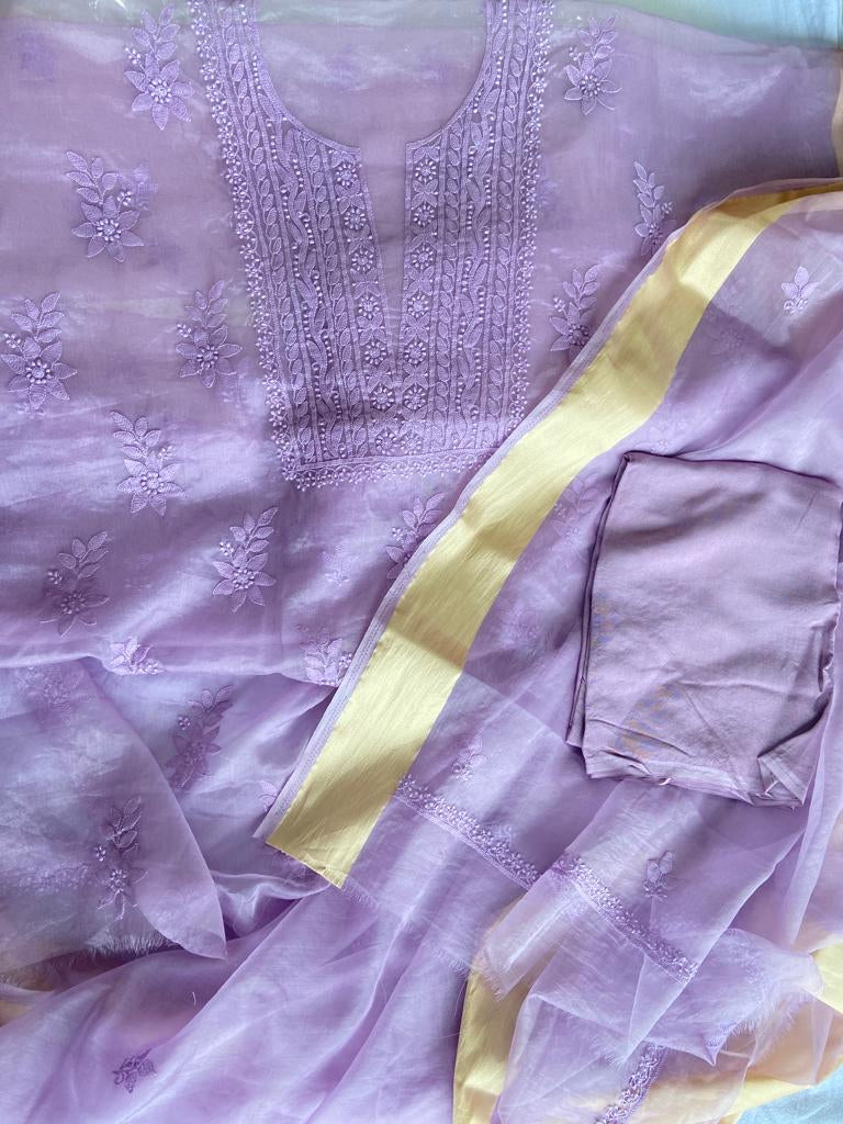 Purple Organza Chikankari Salwar Suit