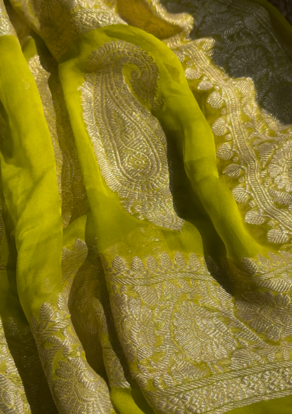 Lemon Green Banarasi Khaddi Saree