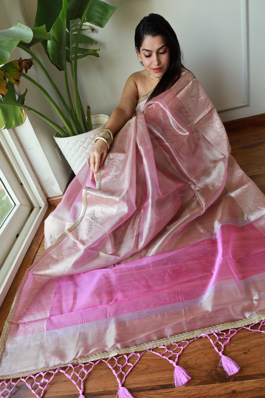 Celebrity look  Pink Tissue Saree