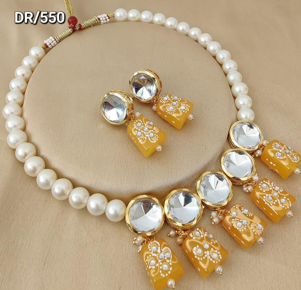 Kundan pearl necklace set in yellow