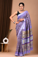 Purple Pure Linen Saree