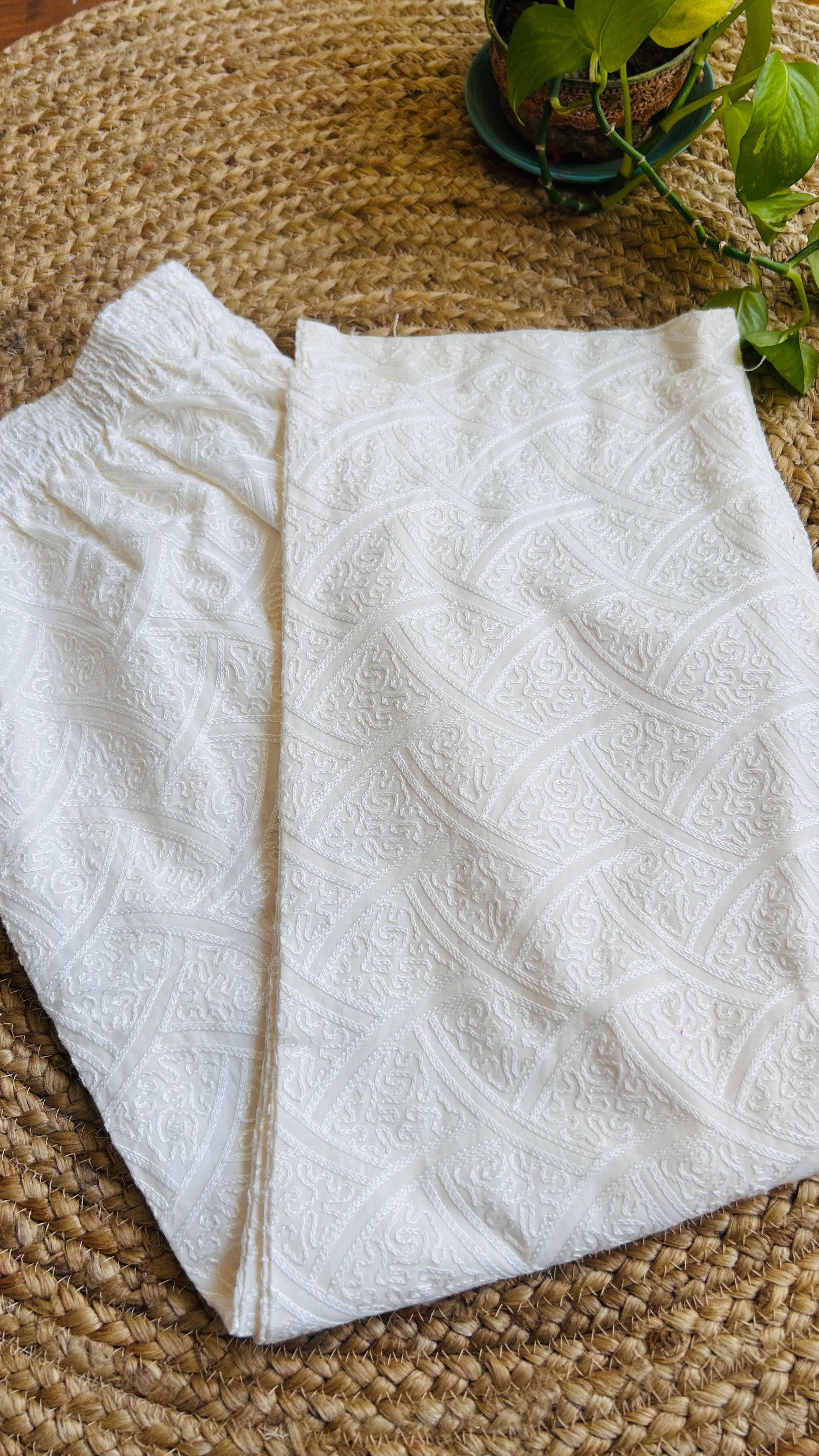 Nayab Cream Full Embroidery Straight Pant In Cotton For Women