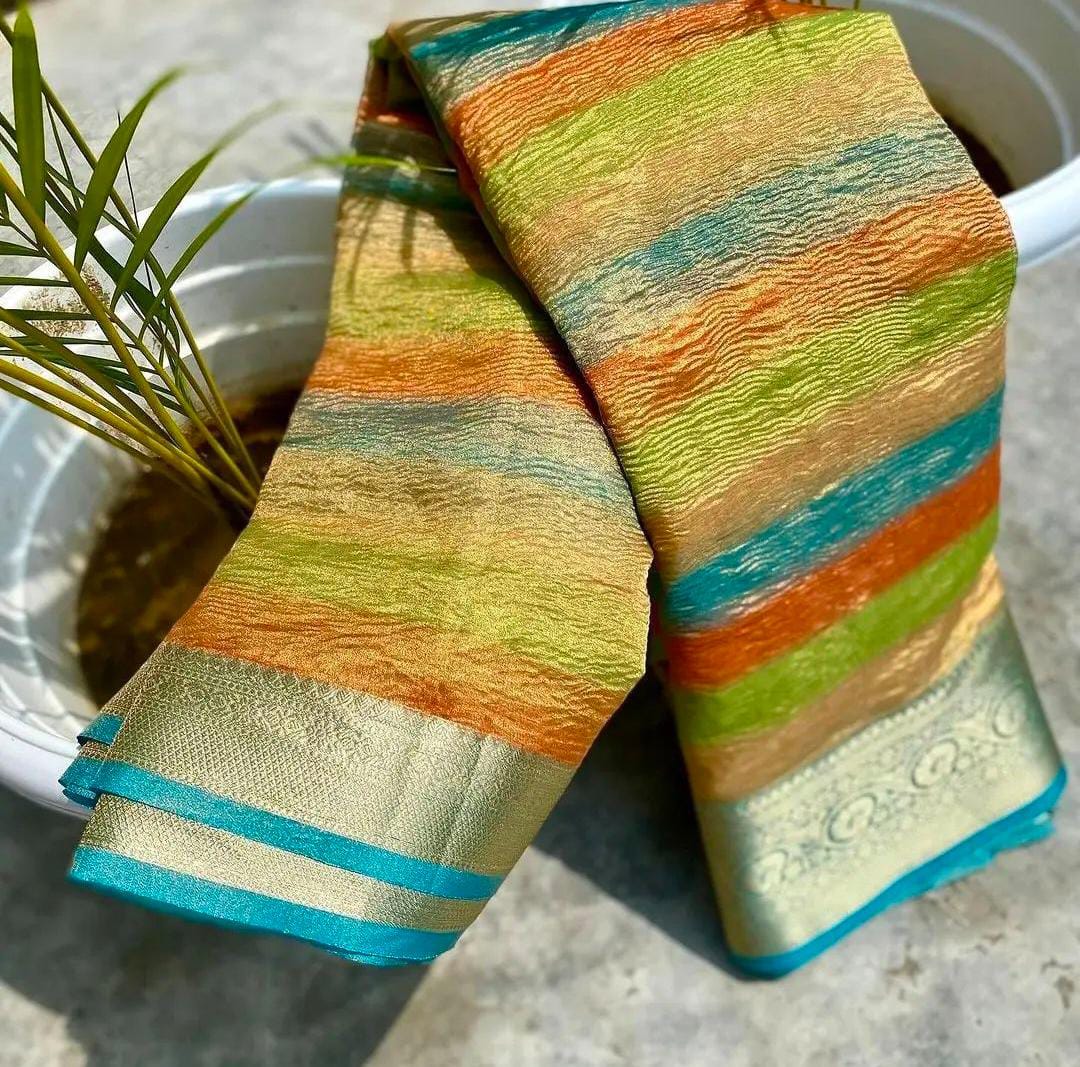 Celebrity Look Rainbow Tissue Saree