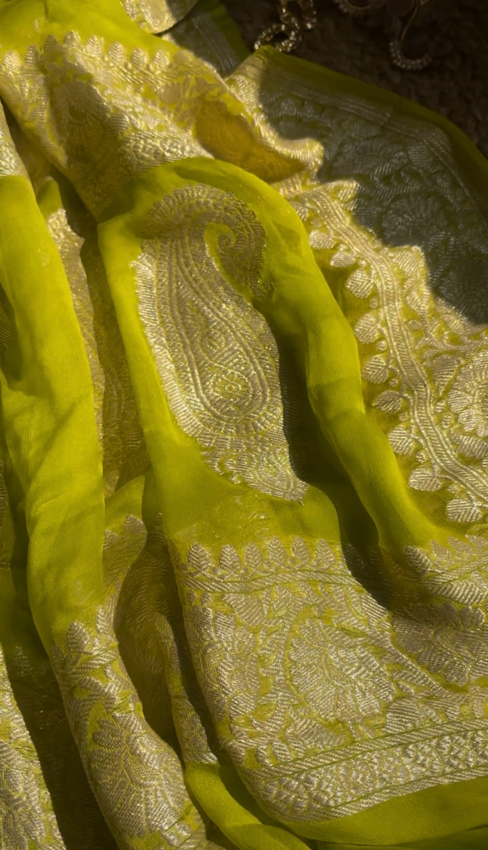 Lemon Green Banarasi Khaddi Saree