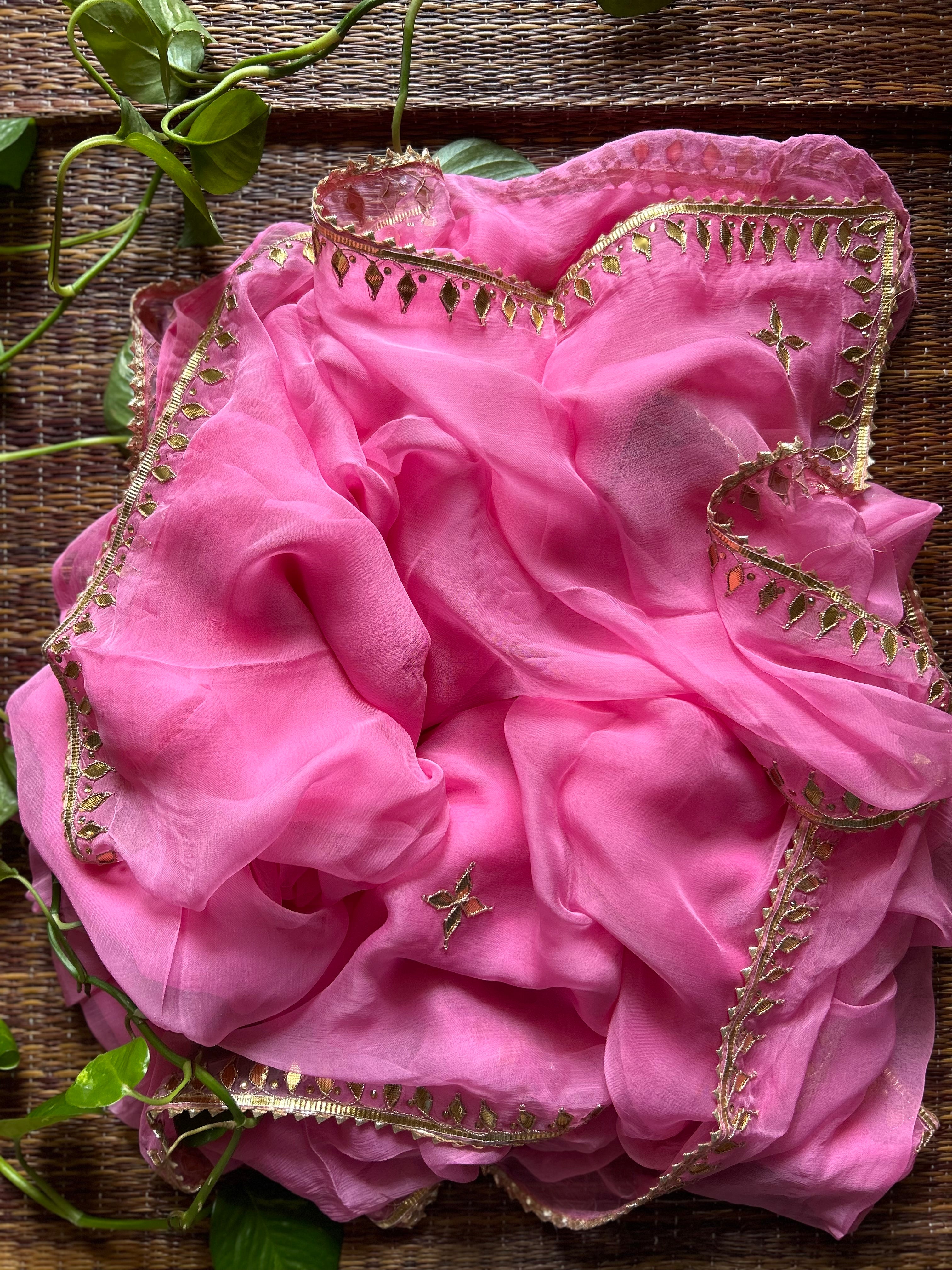 Buy PEELI DORI Pink Gota Work Saree and Unstitched Blouse online