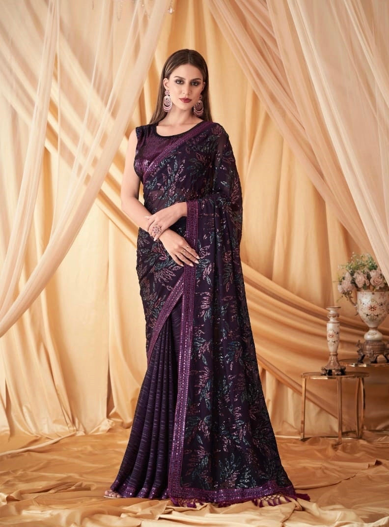 Purple boutique style saree