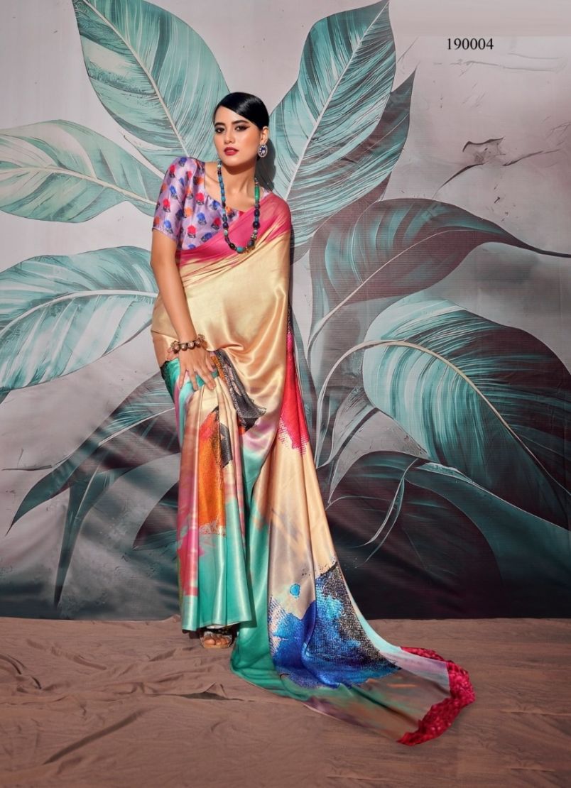 Multi colour digital print sarees