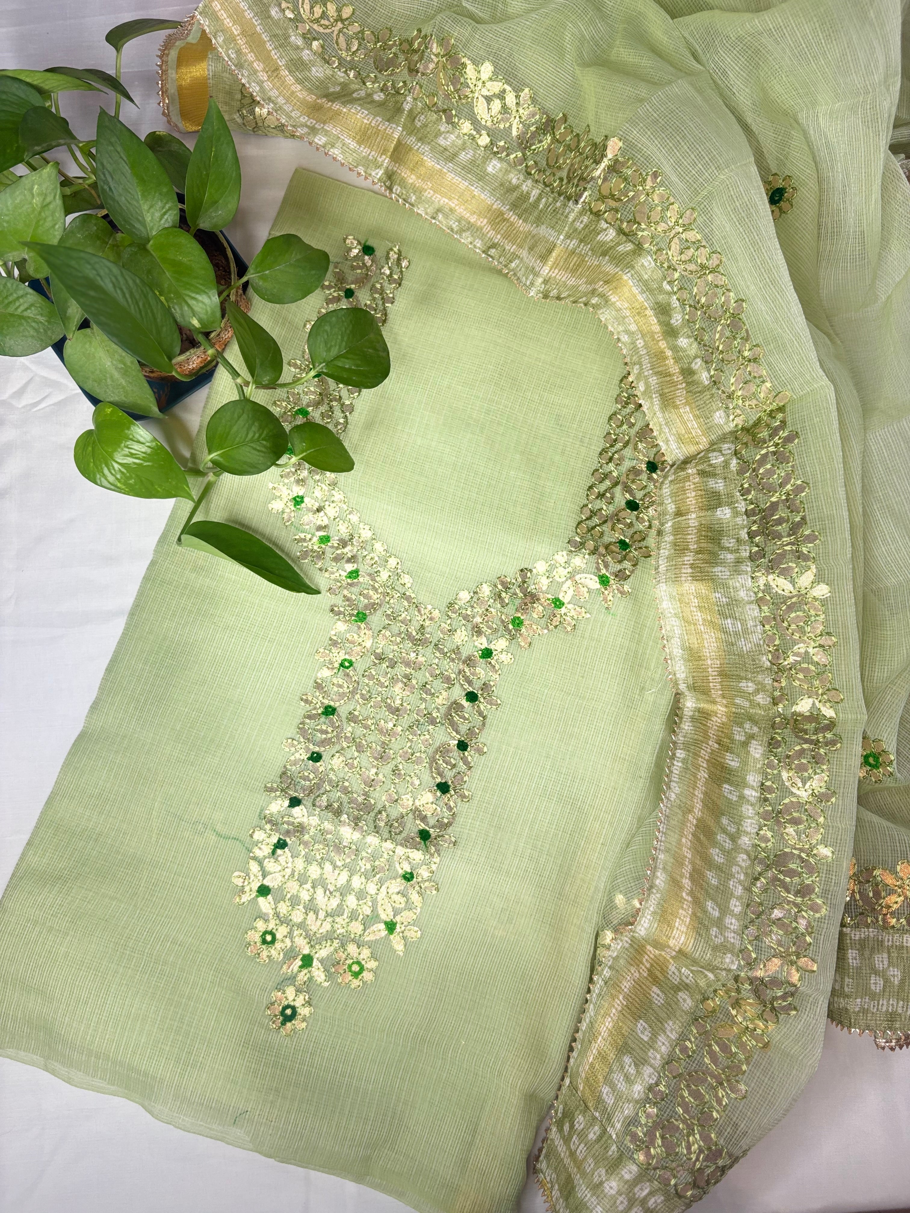 Devyani- Kota Salwar Suit In Gota Work In Pastel Green