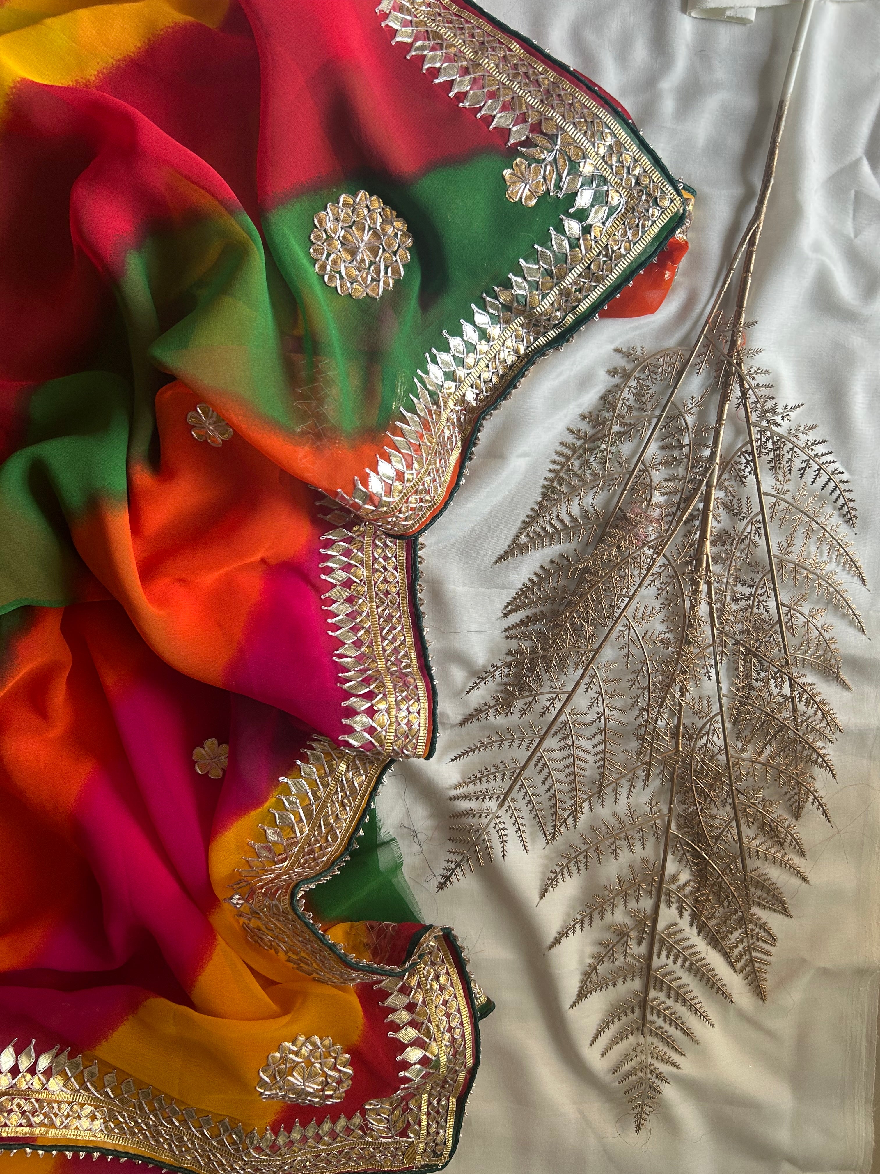 Multicolor Leheriya Bandhej Saree