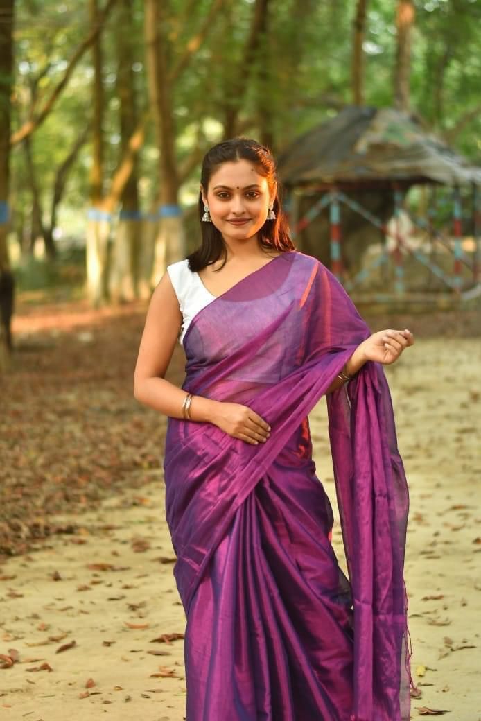 Dark Purple Tissue Silk Saree With Blouse