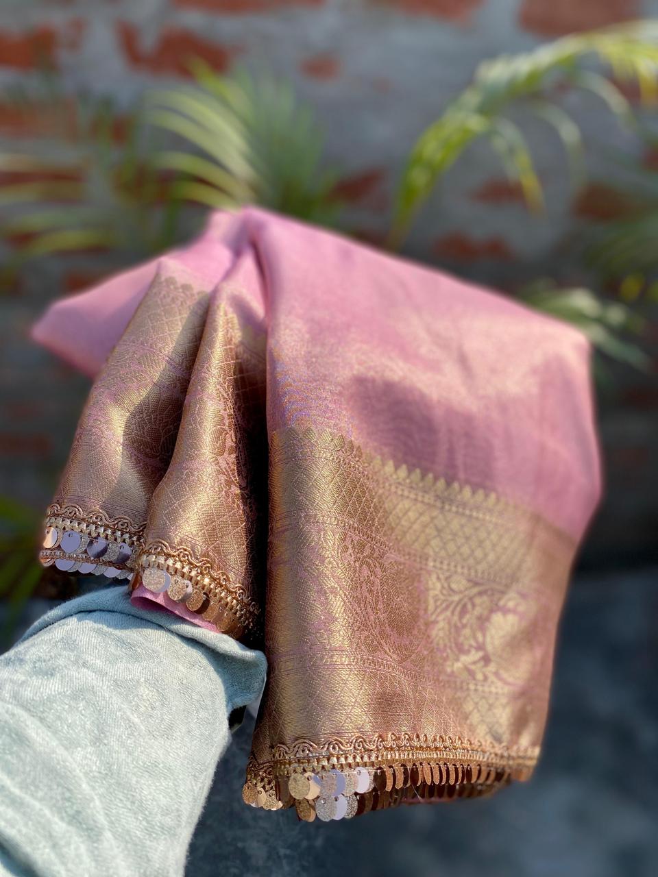 Jahanavi  Kapoor Pink Tissue Saree