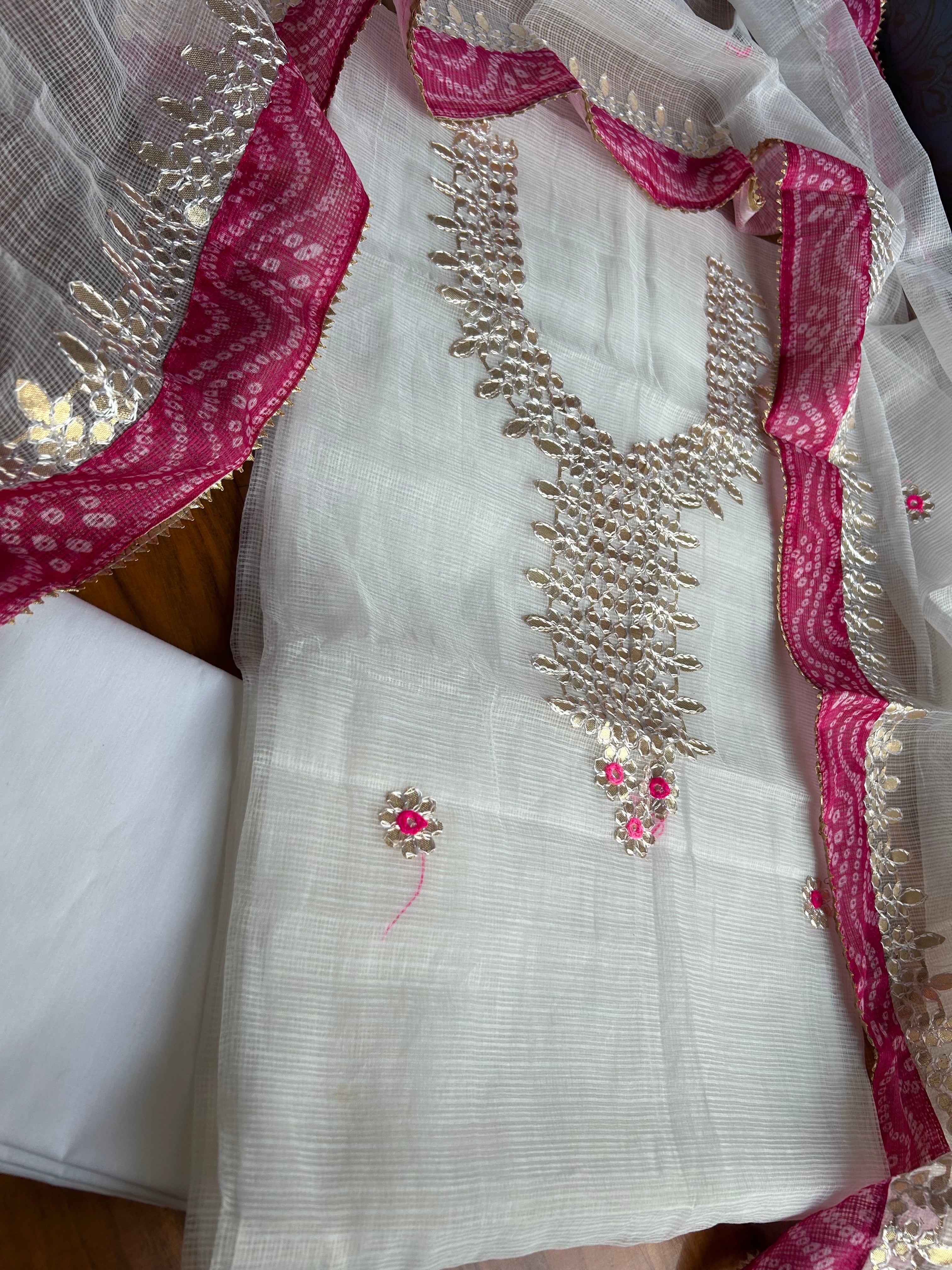 Royal Kota Salwar Suit In Gota Work In White