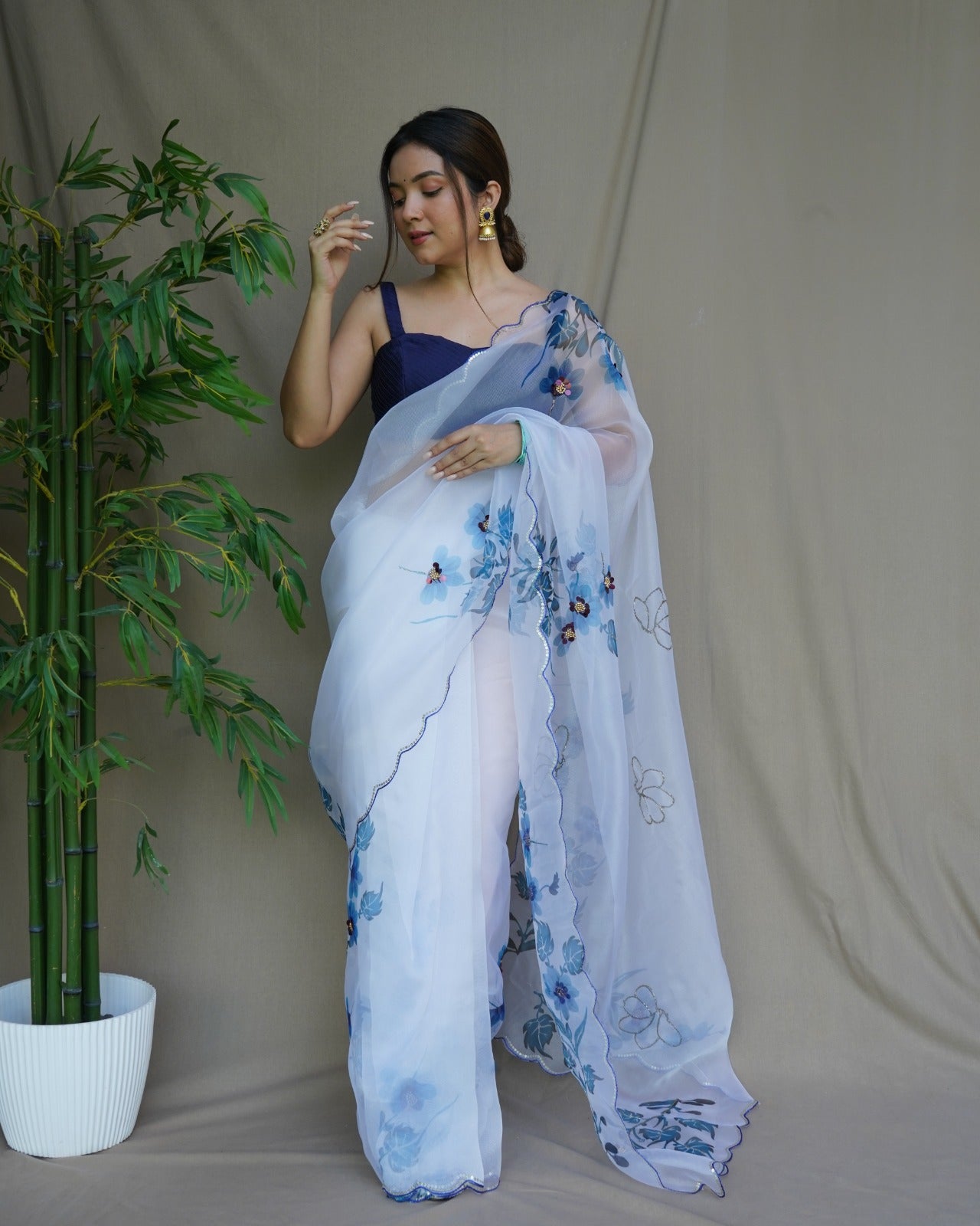 Gorgeous Sea Blue Organza Saree with Cutdana and Gota Patti - Rana's by  Kshitija