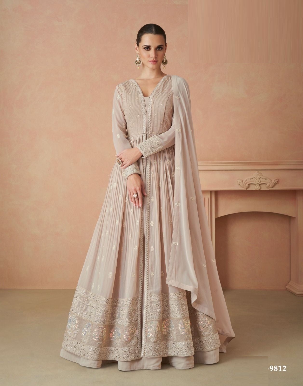 Cream Gown with dupatta