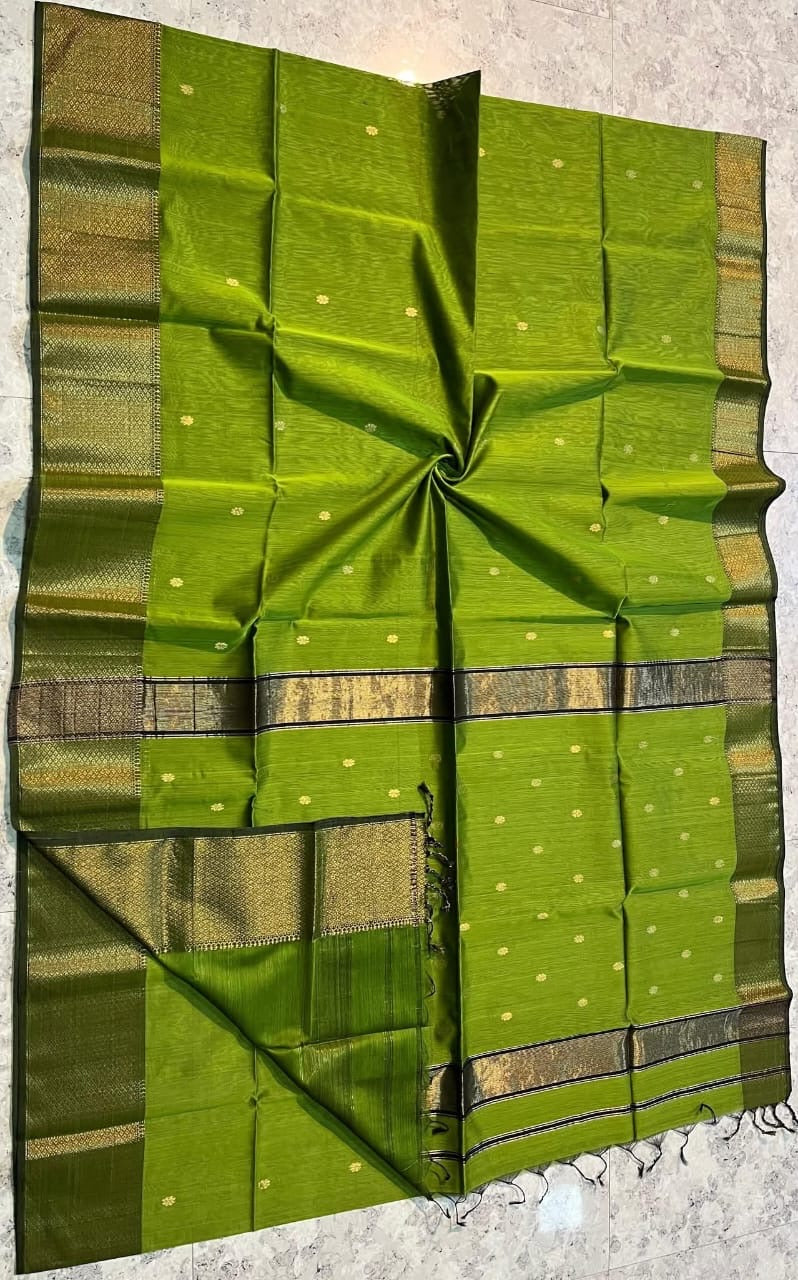 Green Maheshwari silk  Handloom Zari Saree