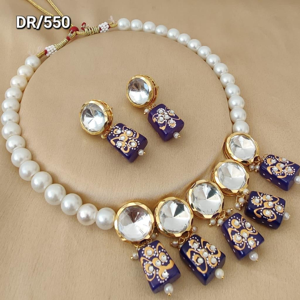 Kundan pearl necklace set in jamuni
