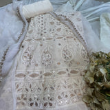 Cream Chikankari Gota Dress Material