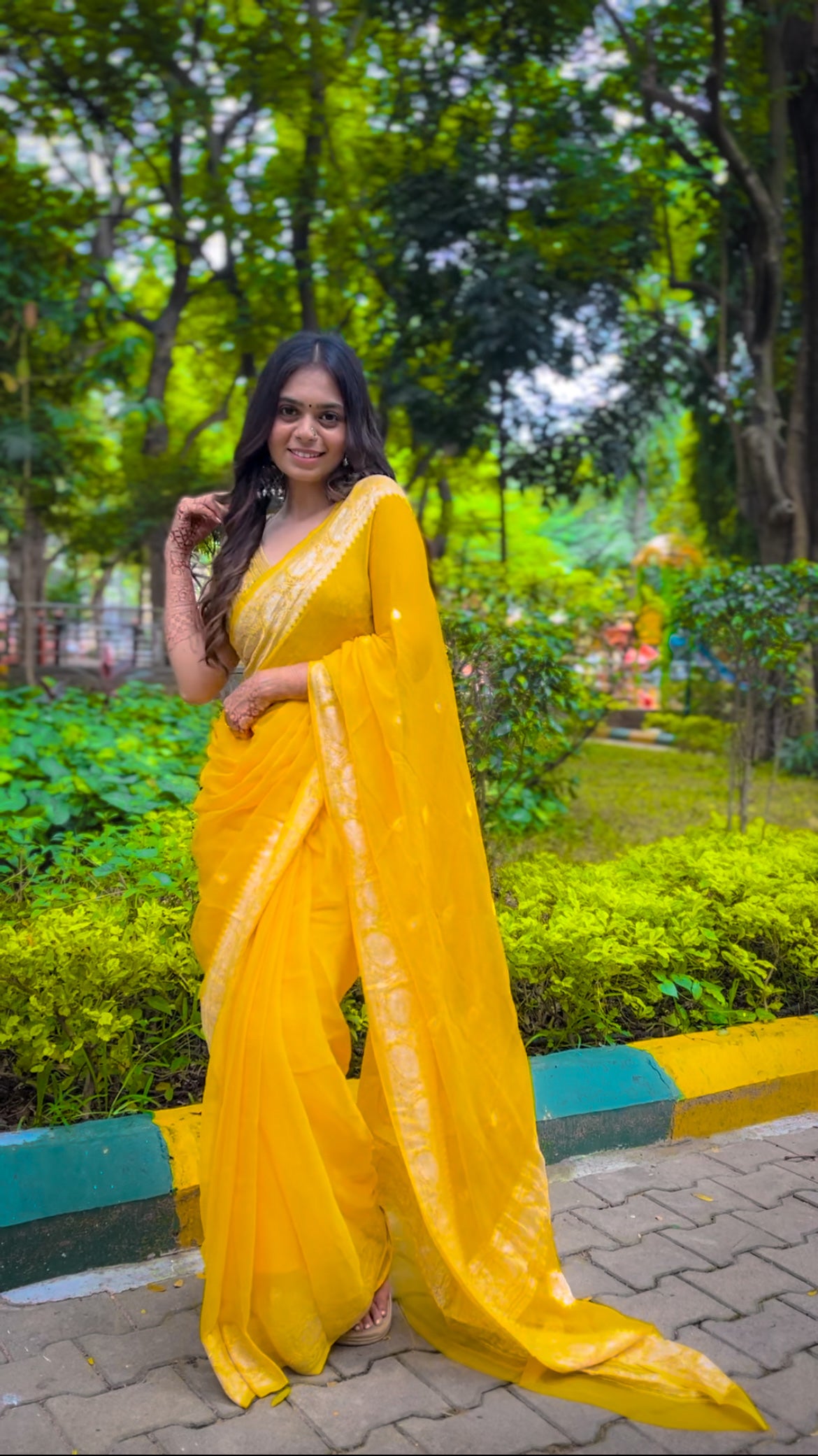 Yellow Banarasi Khaddi Georgette Saree