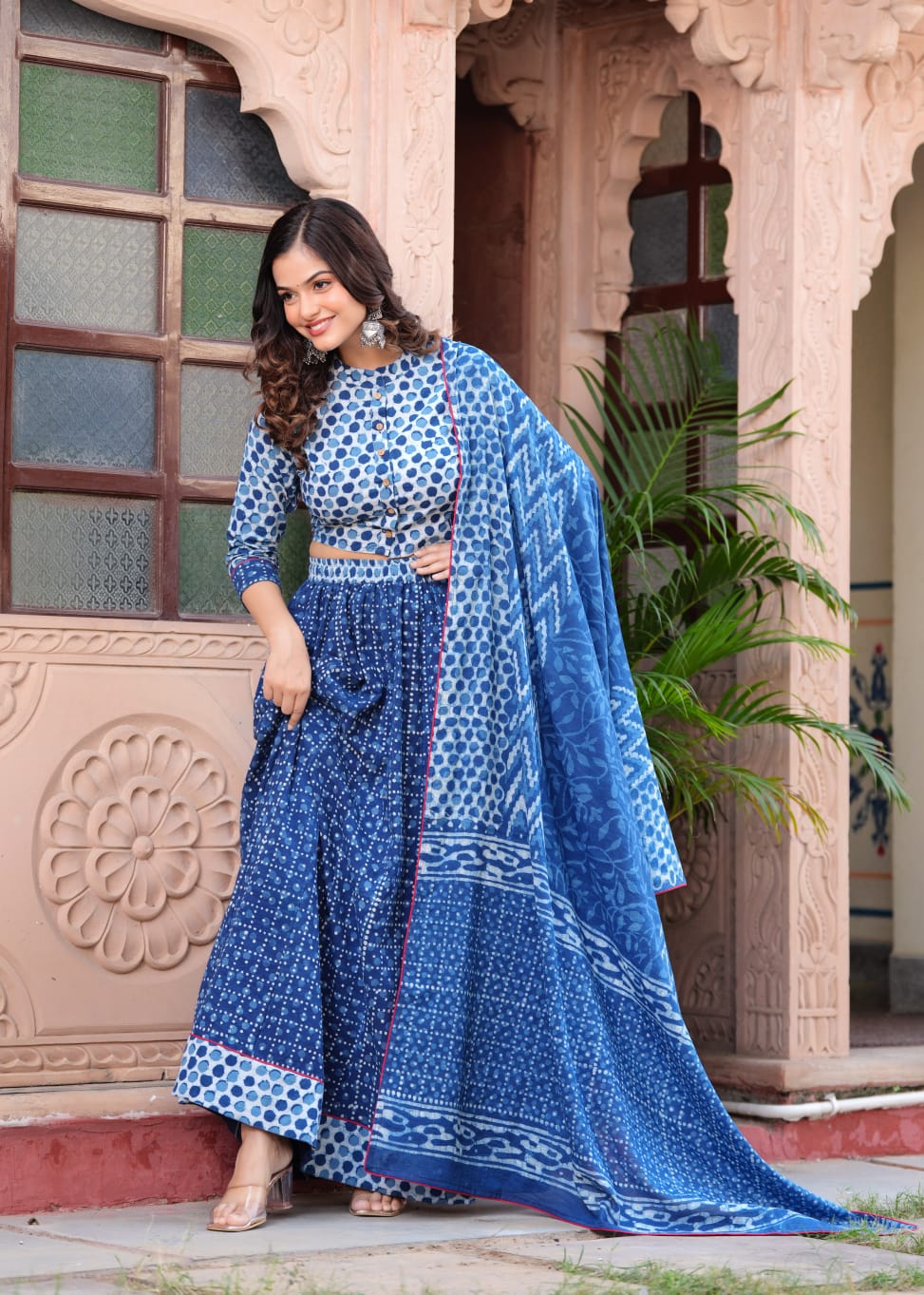 Indigo Print Bagru Flora lehenga choli Set