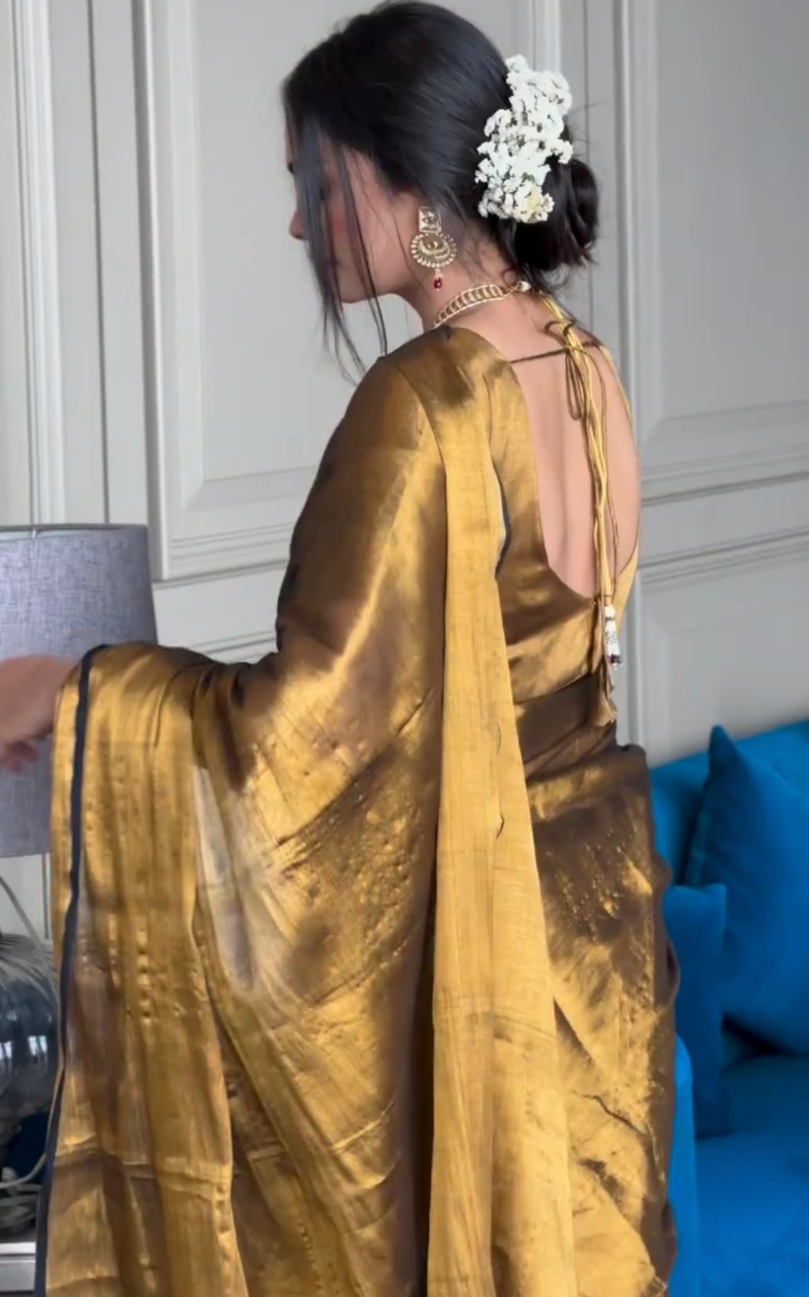 Shop Stunning Golden Striped Tissue Banarasi Saree Online in USA – Pure  Elegance