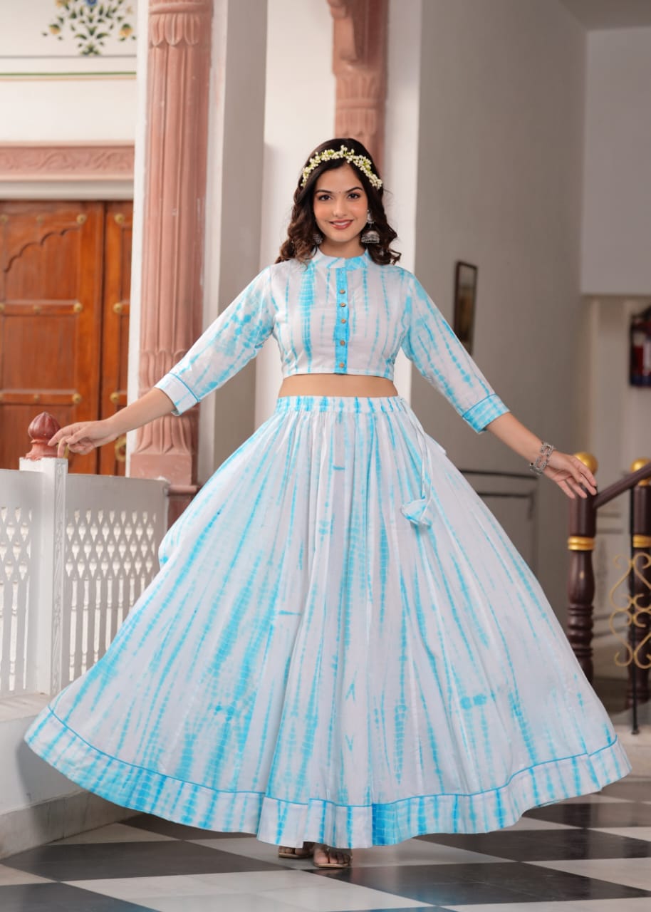 Blue Block Print Flora lehenga choli Set