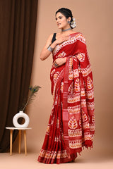 Red Colour Pure Linen Saree