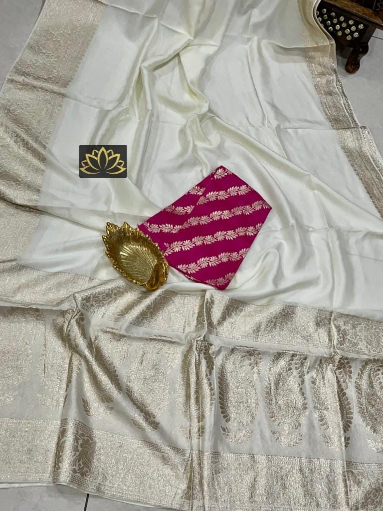 Banarasi Semi Dupion Warm Silk Saree In white