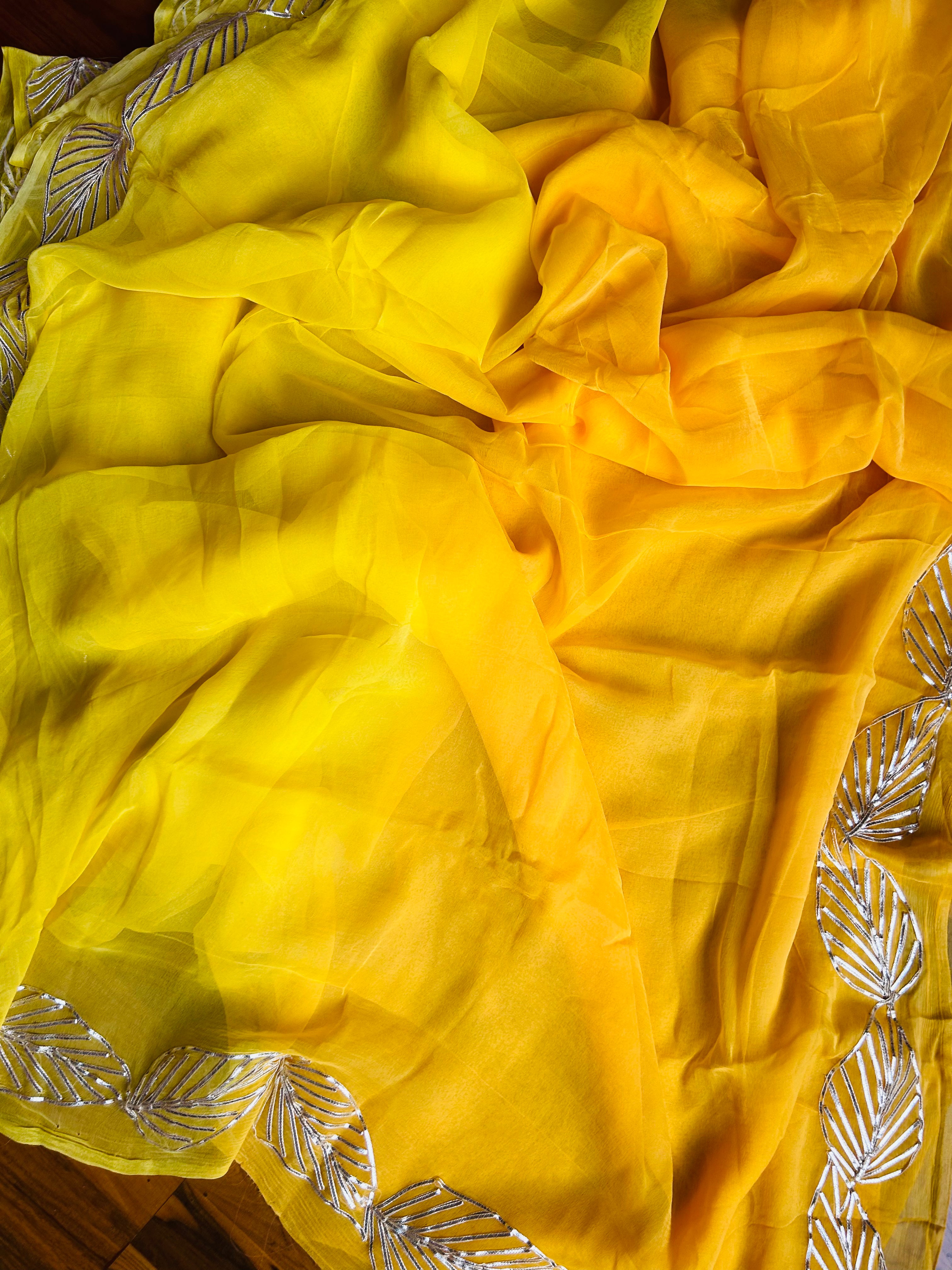 Yellow Gota Patti Pure Chiffon Saree