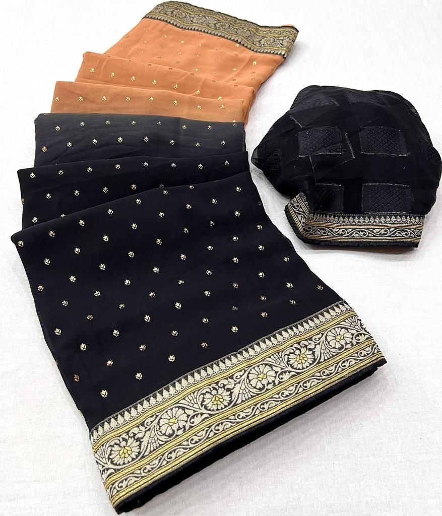 Black foil print saree