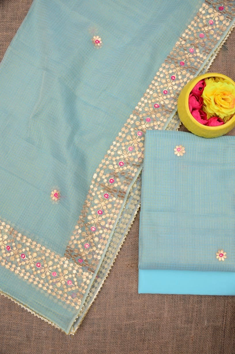 Tuhina- Wedding Wear Kota Gota Patti Salwar Suit In Gota Work Skyblue Color