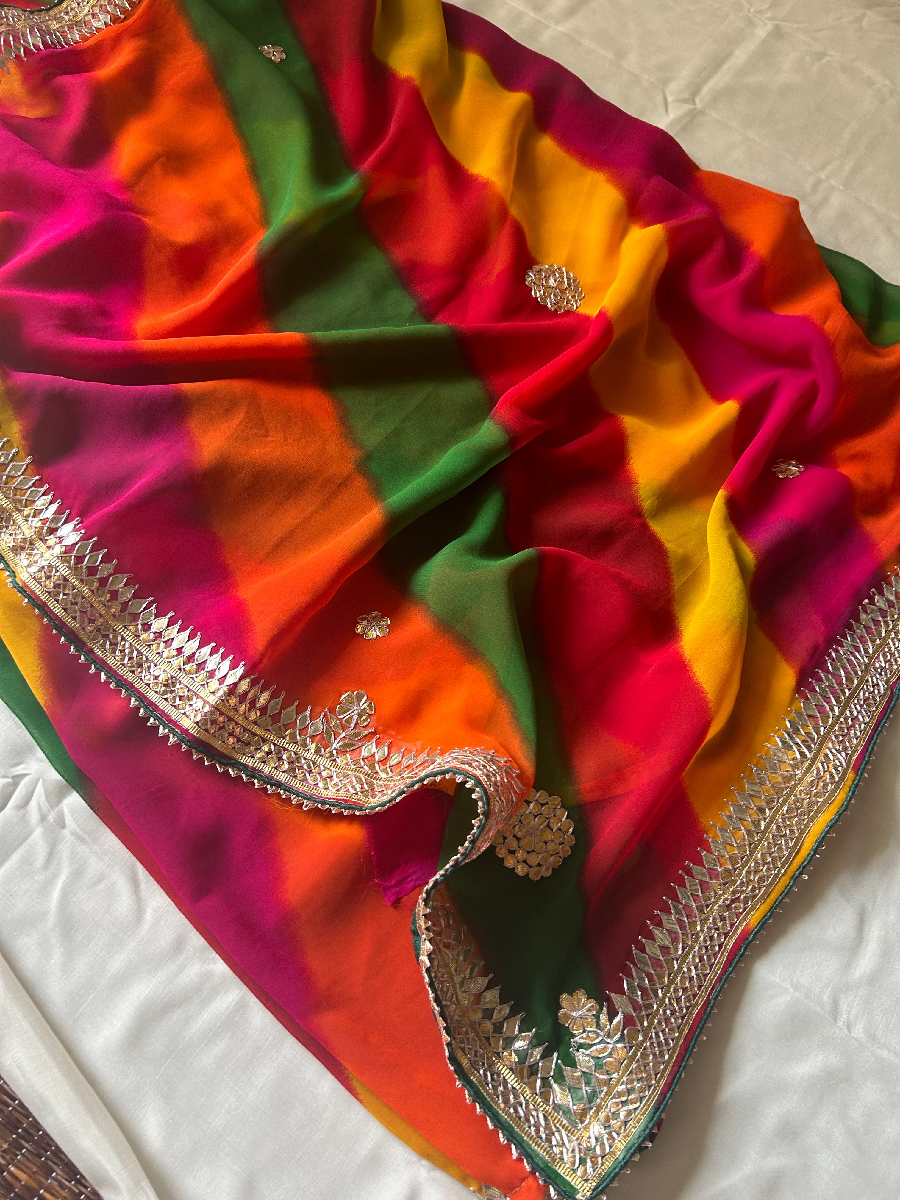 Multicolor Leheriya Bandhej Saree