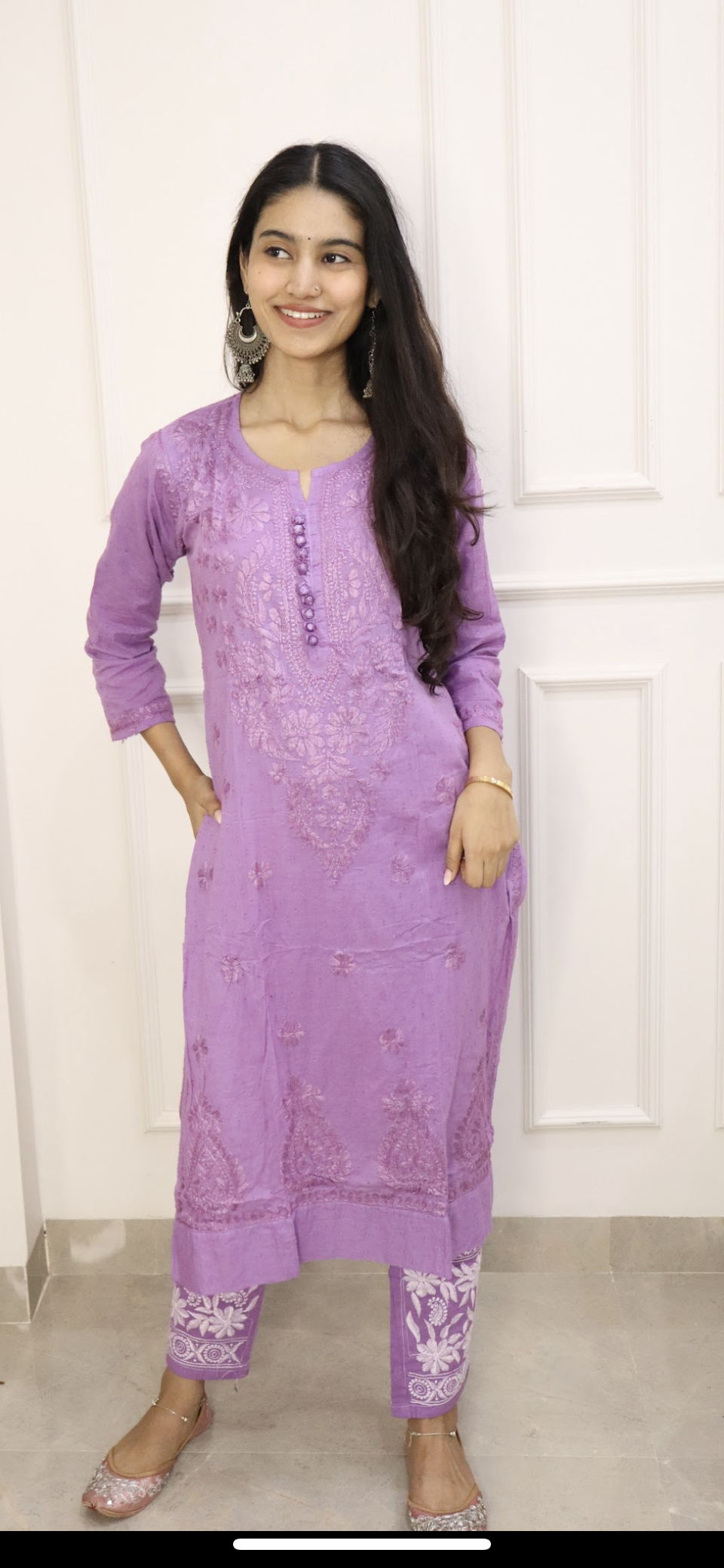 Light Purple Chikankari cotton Kurti With Pant