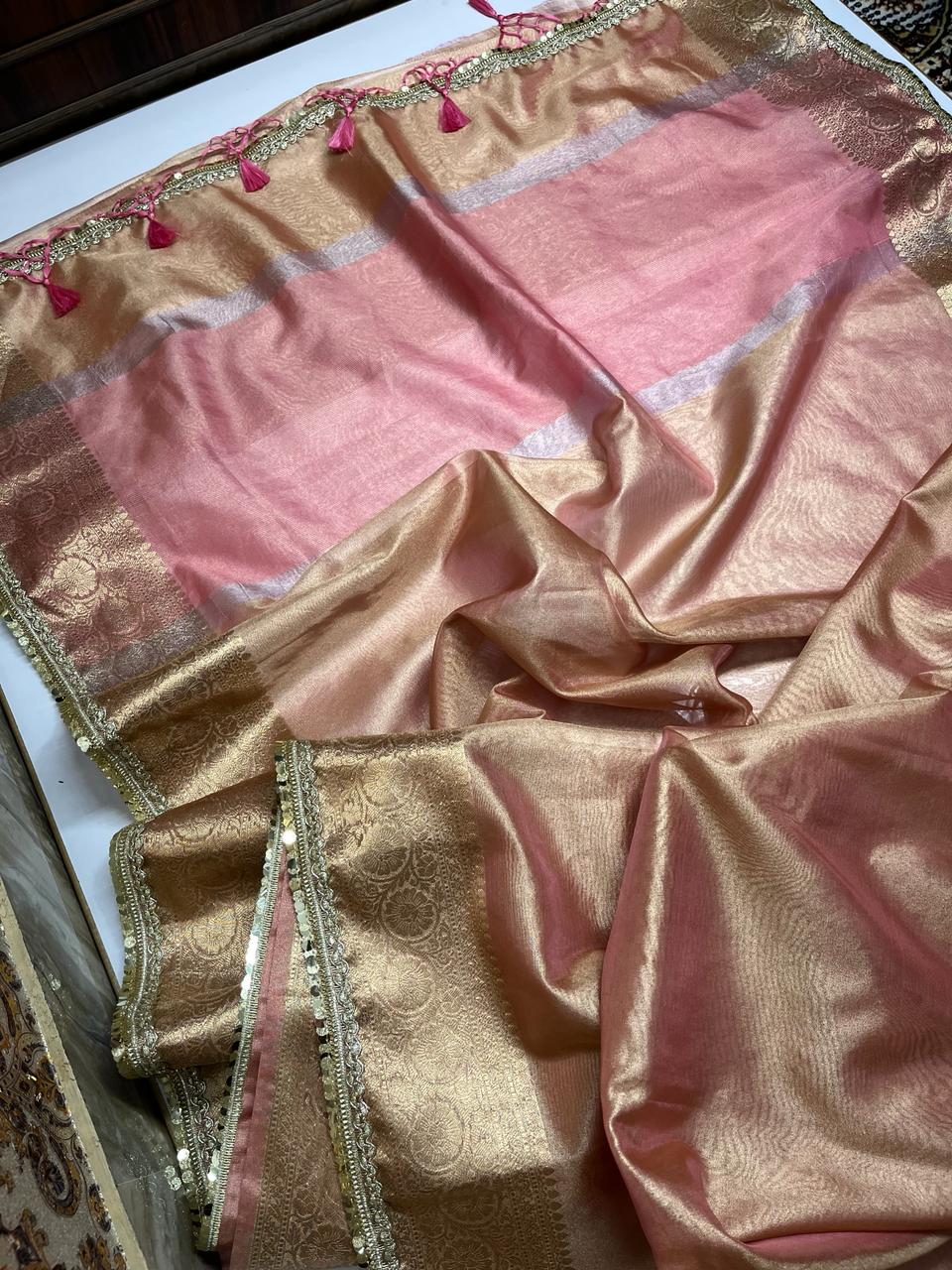 Jahanavi  Kapoor Pink Tissue Saree