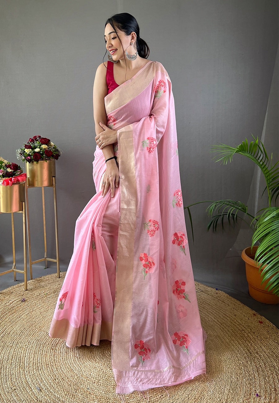 Soft Linen Saree In Pink