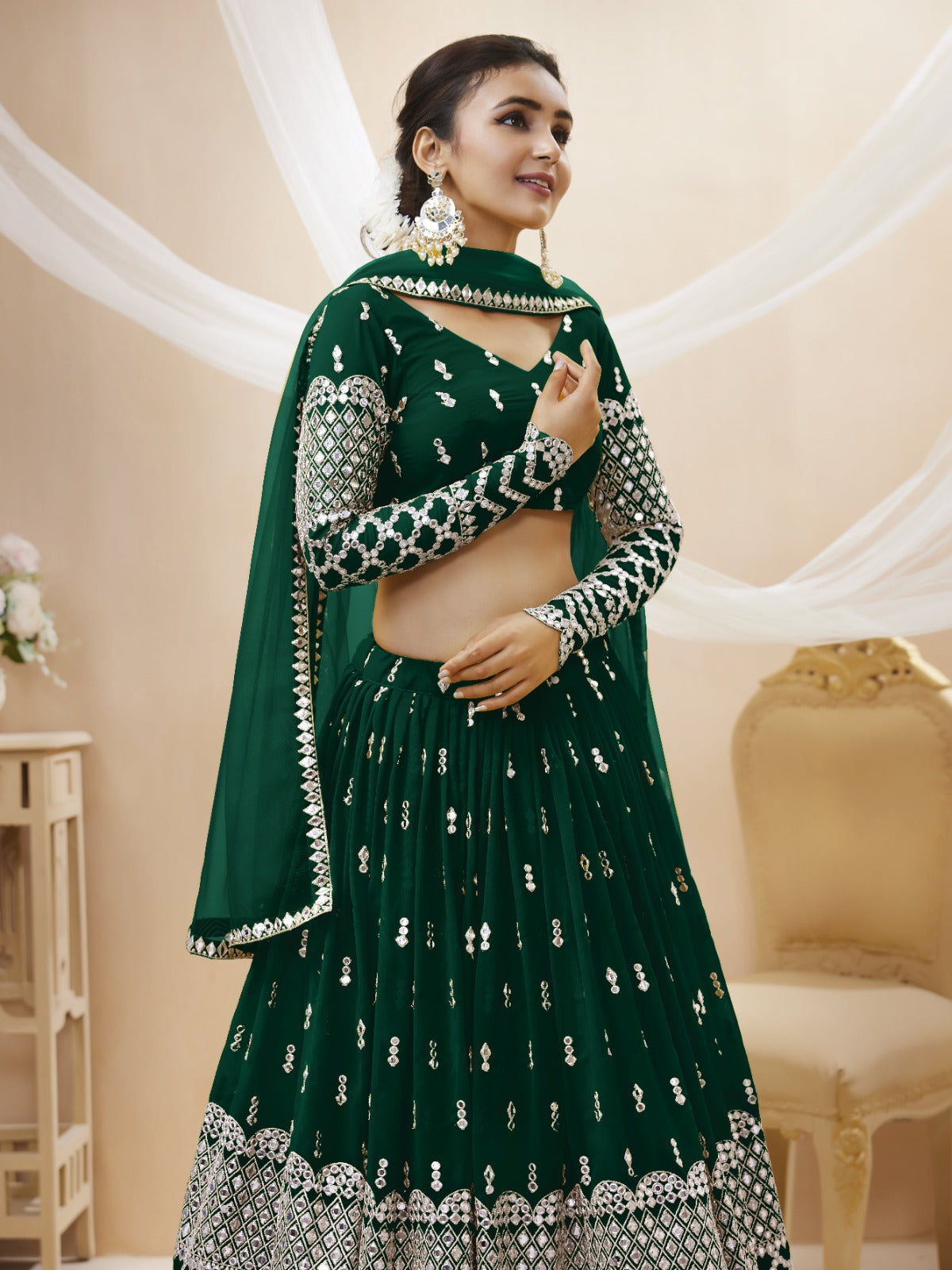 Bridesmaid Green Sequence Work Lehenga