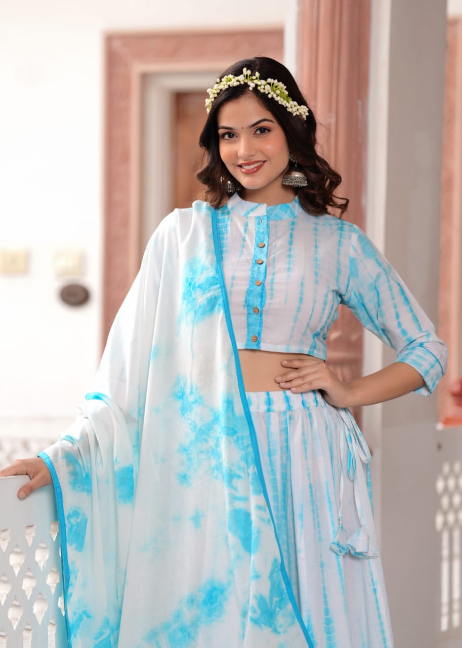 Blue Block Print Flora lehenga choli Set