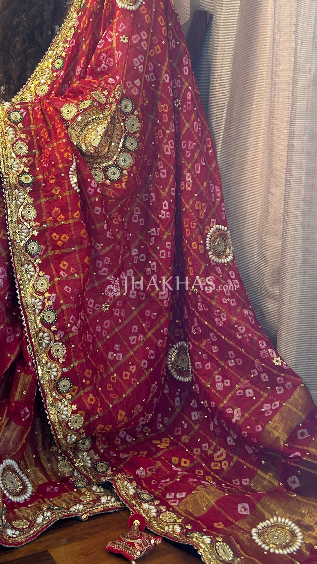 Buy This Red Bandhej Silk Marwadi chunri 