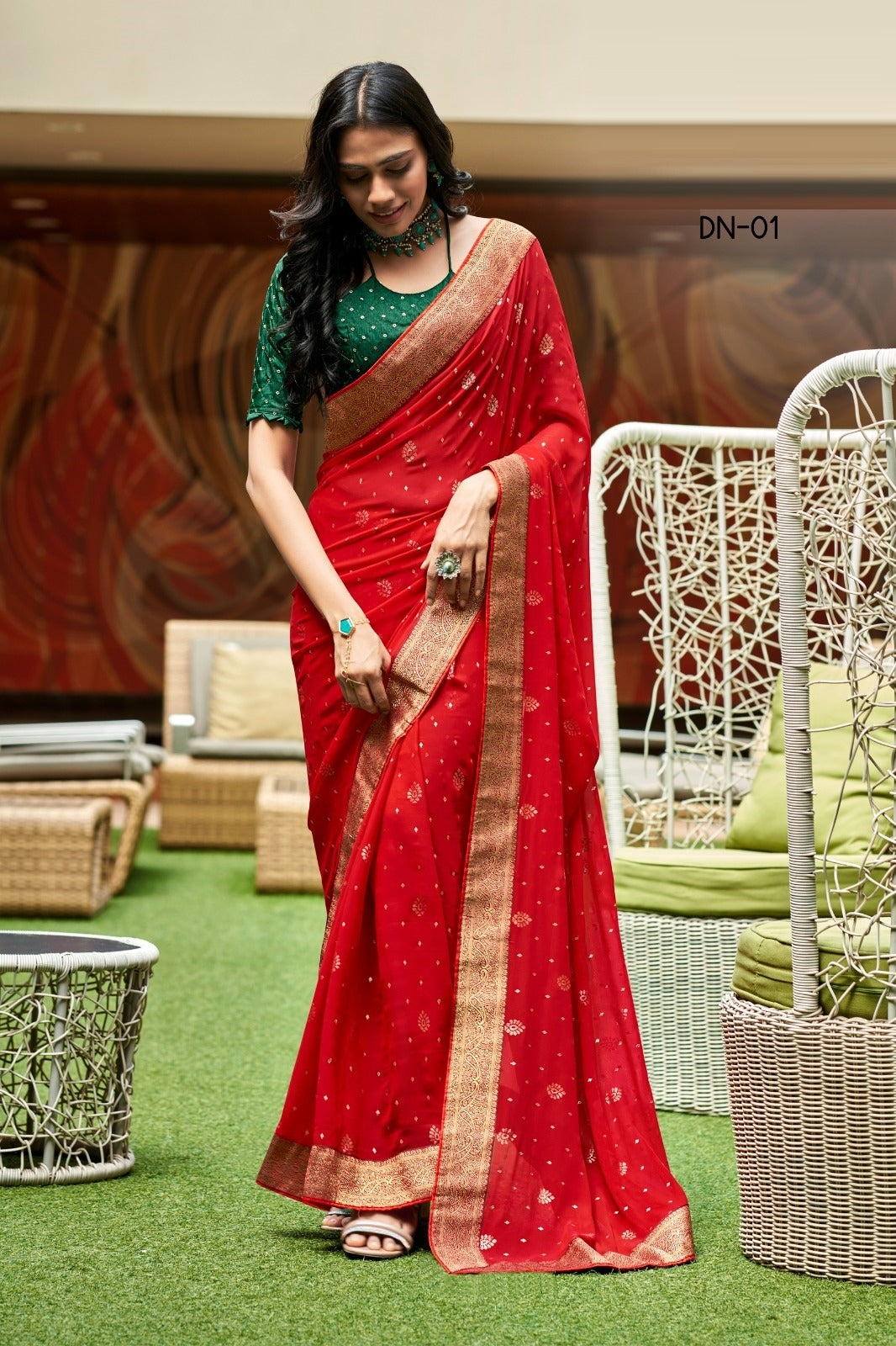 Red Color Patola with Foil Printed Dola Silk Saree - Clothsv