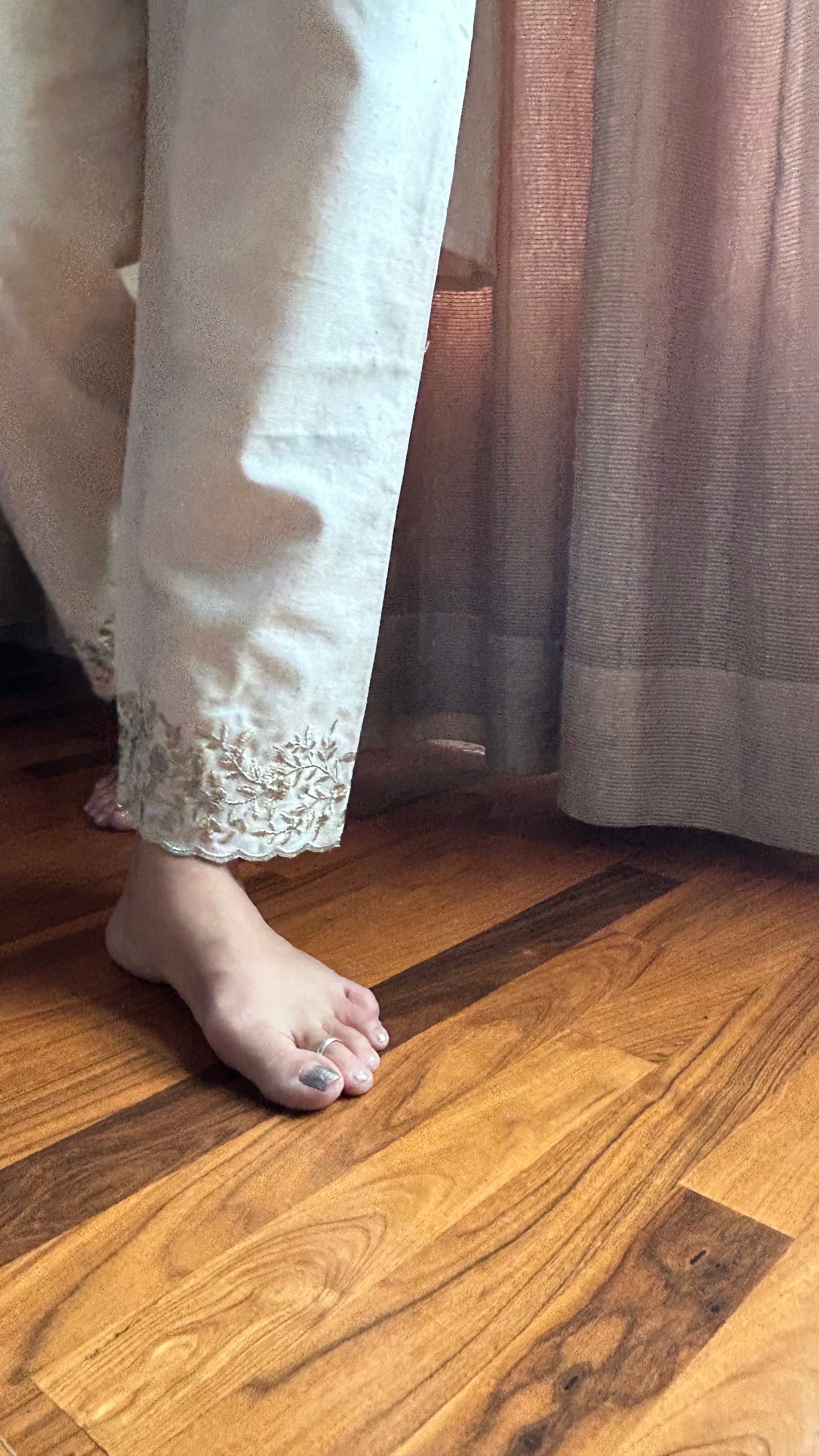 Beautiful Zardosi-Zari Embroidery Cream Straight Pant In Cotton