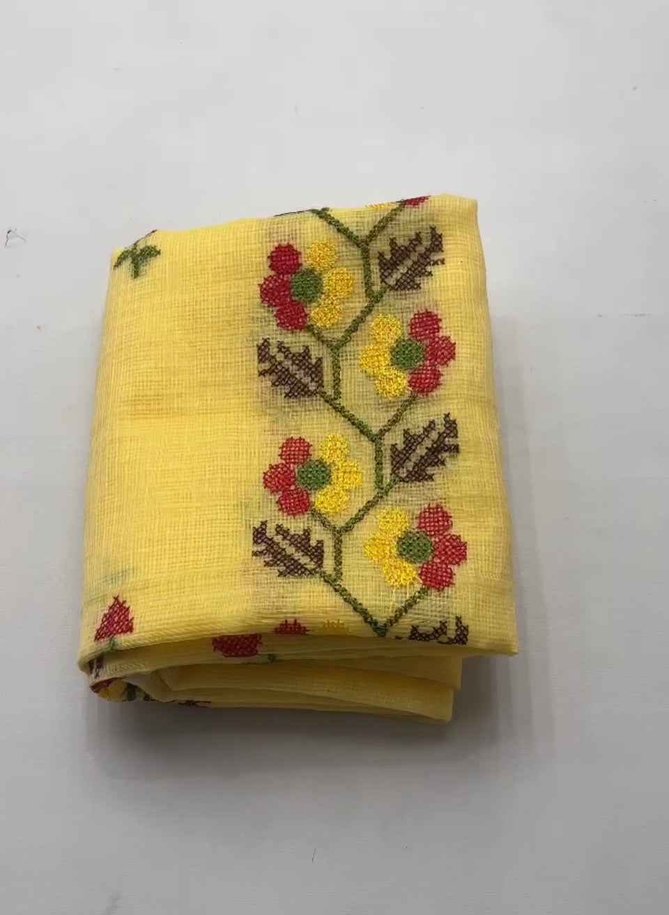 Beautiful Kota Doria Suit In Yellow Colour With Flower Embroidery Work