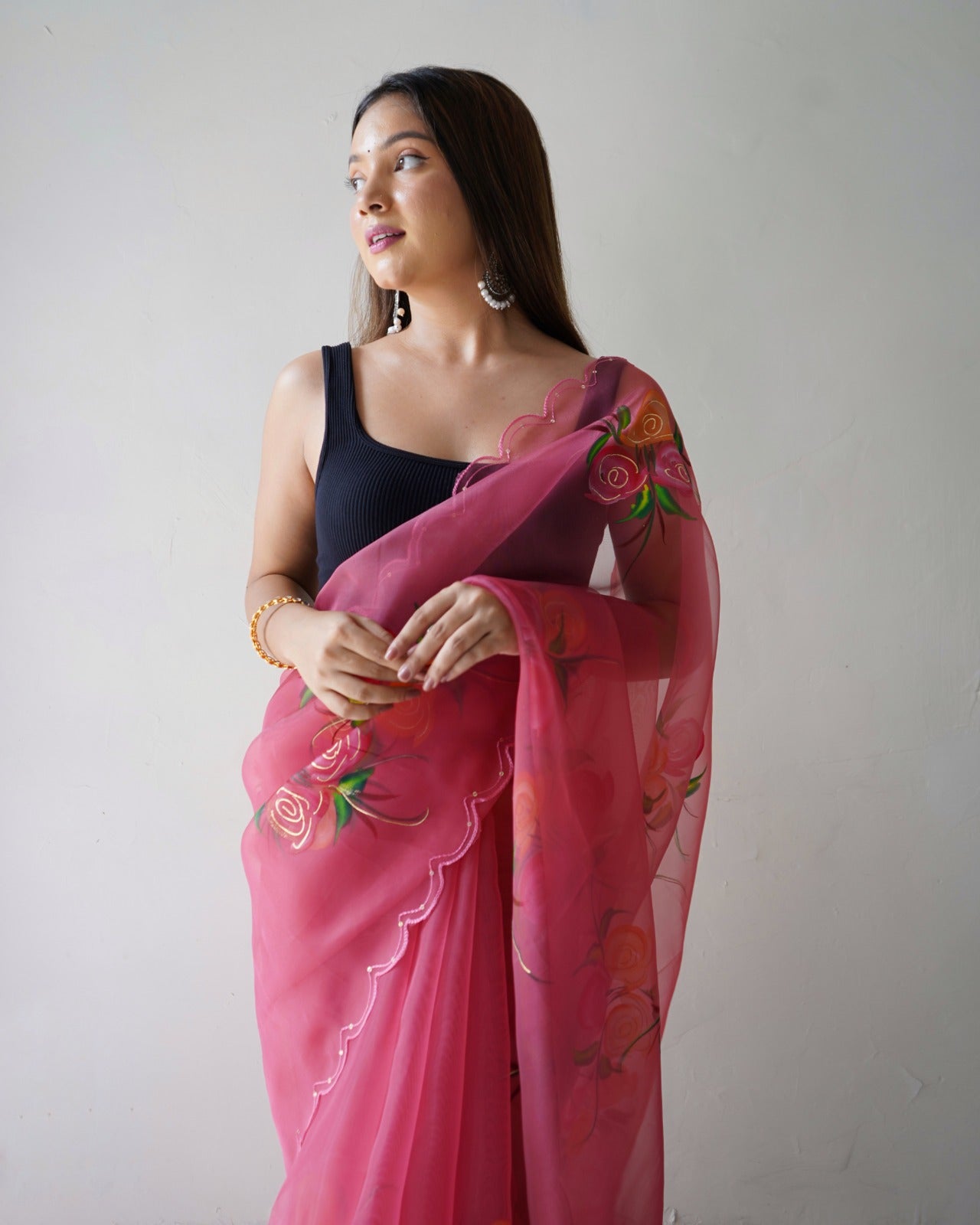 Designer Organza Saree In pink