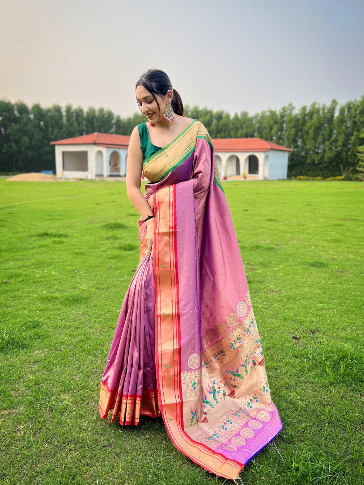 Jamun Purple Semi Silk Paithani Saree