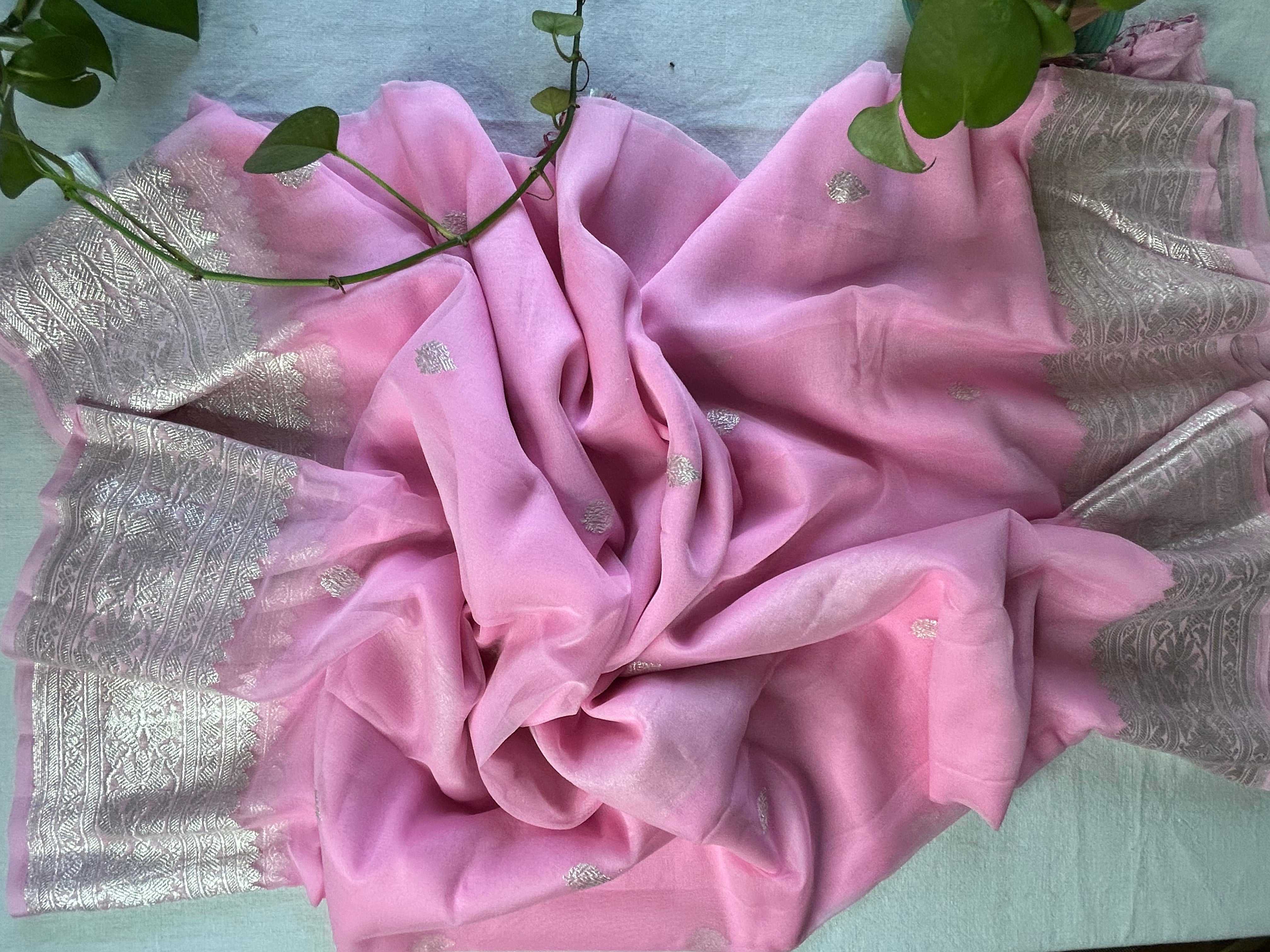 Soft Baby Pink Banarasi Khaddi Georgette Saree